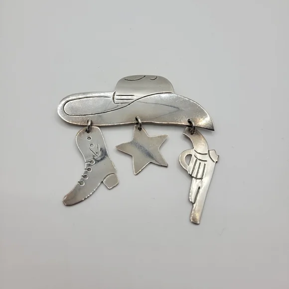 Vintage 925 Sterling Silver Taxco Mexico Large Western Cowboy Hat Pin Brooch - Picture 2 of 12